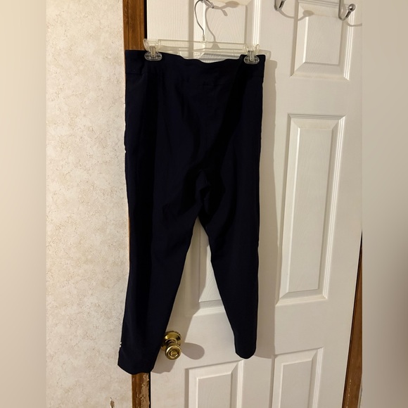 Stylish Women's Navy Cropped Pants with gem/rhinestone embroidery on ankles. - Picture 4 of 5